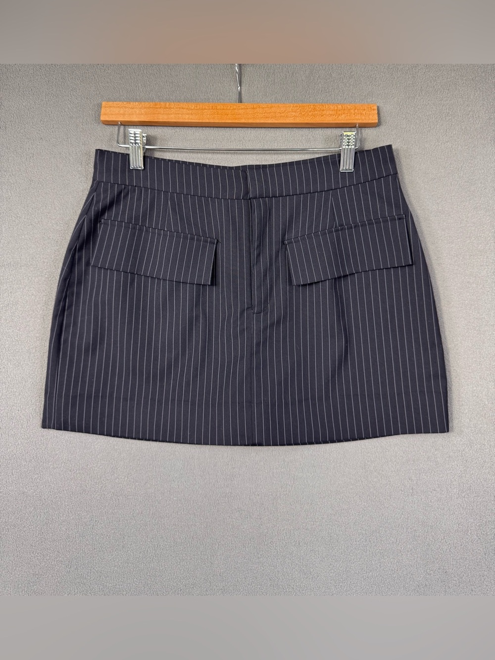 Modern Citizen Black Pinstripe Mini Skirt Skort with Flap Pockets, Medium
